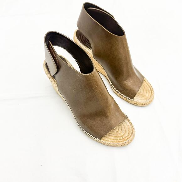 Celine Espadrilles Green/Brown Platform Leather Wedge Style Shoes Size 40 Paris - Picture 6 of 6